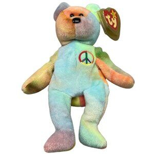 TY Original 1996 Beanie Babies earth multi color Peace bear 8.5" tall new READ